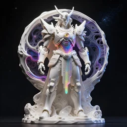 3 d octane render, ultra photorealistic, 8 k hyperdetailed image unreal engine, beautiful space star planet, of a mystic esoteric sculpture statue robot samourai cyberpunk, neon, colored, monumental, organic ceramic white on the art contemporary art by alphosne mucha adolf hiremy hirschl