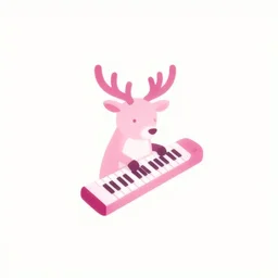 minimalist logo icon for a reindeer playing a keytar, victo ngai, kilian eng, pink and white color scheme artstation