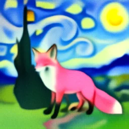 pink fox, style of van gogh