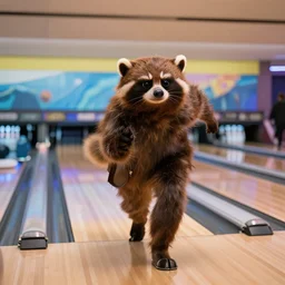film still of Rocket Racoon roller goes bowling in the new Guardians of the Galaxy movie, 4k