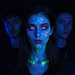a blacklight reactive visionary fineart portrait. composition by igor goryunov. stylized by android jones. detailed by : luminokaya cameron gray and salviadroid. overpaint by subjekt zero. cgi. artstation. deviantart