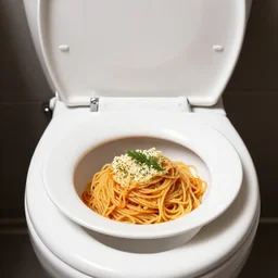 food photography of spaghetti in a toilet, bon apatite