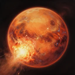 oil sci fi painting of planet detonation of planet mars, octane rendering, trending on artstation, by, studio ghibli, michael whealan and james gurney