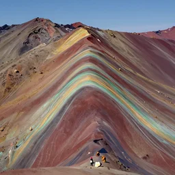 rainbow mountain in peru, deep focus, d & d, fantasy, intricate, elegant, highly detailed, digital painting, artstation, concept art, matte, sharp focus, illustration, by bouguereau, by bierstadt, and by ruan jia,