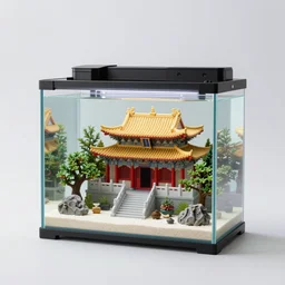 an asian temple encased in a mini aquarium, greg ruthowski