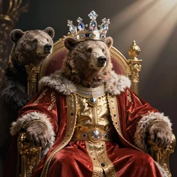 Portrait of a king sitting on his throne, bear, crystal crown, digital art, realistic, artstation, detailed