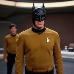 ((Batman)) in Starfleet uniform, in the role of Captain Kirk in a scene from Star Trek the original series