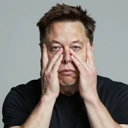 the portrait of depressed, miserable, sorrow elon musk worrying he forgot to unplug the iron. wearing wayfarer sun glasses. colorful pop art, modern art, by andy warhol