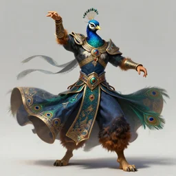 full body photograph of a male anthropomorphic peafowl man fursona arabian dancer, deep focus, intricate, elegant, highly detailed, digital painting, artstation, concept art, matte, sharp focus, illustration, d & d, fantasy, hearthstone, art by artgerm and greg rutkowski and alphonse mucha
