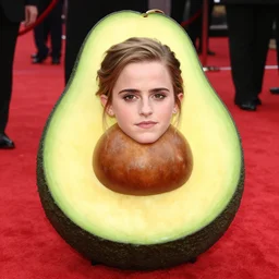 emma watson the head of an avocado chair on red carpet
