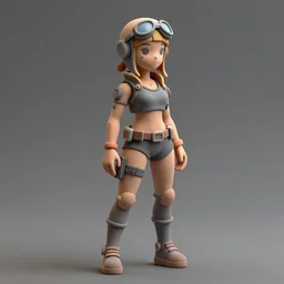 Low poly clay render of a cyberpunk lady pilot