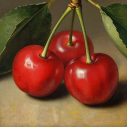 a realistic close - up cherries painting by tintoretto, fine details