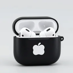 black airpods pro case with marshmallow logo on it, studio, product photo