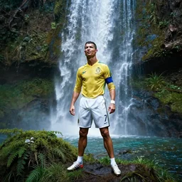 the best ronaldo phenomenal in a forrest in front of a enchanted waterfall, canon eos 5 d 3 5 mm f 1. 8