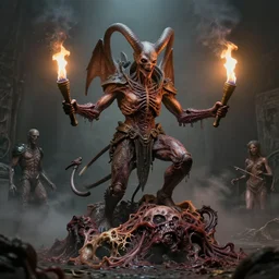 airbrush baphomet, flesh raft, sea of rotten flesh, syd mead, enric torres, alberto bontempi, hyper realism, narrative light, muted colors, epic, hyper detailed, awe inspiring, award winning horror, torch lighting, hyper realism, cinematical