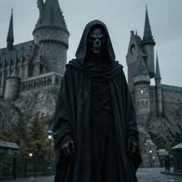 dementor. draped in dark sheet. dark colors. menacing. haunting. frightening. in front of hogwarts. trending on artstation. award winning. artgem. greg rutkowski. beksinski. extremely detailed. 4 k.