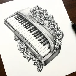 abstract tattoo art of a keyboard, concept art, baroque, fine detail, sheet paper