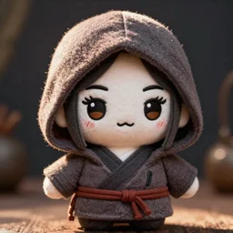 cute fumo plush of a assassin girl disguised in a monk's hood