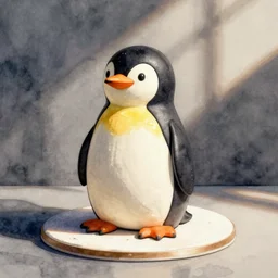 birthday cake in the shape of a penguin. watercolor