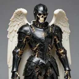 carved black marble mechanical skeleton wearing hardsurface armour, subtle gold accents, frontal view, ivory rococo, wings lace wear, sculpted by tsutomu nihei, emil melmoth, zdzislaw belsinki, craig mullins, yoji shinkawa, trending on artstation, beautifully lit, peter mohrbacher, zaha hadid, hyper detailed, insane details, intricate, elite