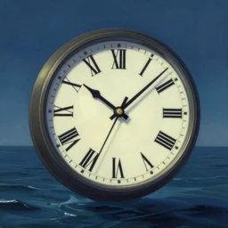 a clock floating on the sea, sharp focus, intricate, digital painting, concept art, illustration, trending on artstation, cinematic lighting, art by mary blair, ed benedict