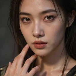 epic masterpiece michelle ang, sweaty skin, hyperrealistic, octane render, cinematic, beautiful face and flawless skin, perfect hands, 5 fingers, by edgar maxence and ross tran and michael whelan, legends of runeterra