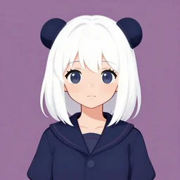 a cute girl with cut to shoulder white hair wearing school uniform, mauve background, dark blue clothes double ball head, sharp focus, pure background color, illustration, morandi color scheme, art station, by ilya kuvshinov