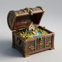 island inside of a treasure chest with ornate details, unreal engine, ultradetailed, trending on artstation, devianart, cgsociety, amazing details
