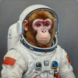an oil painting of a monkey wearing a spacesuit
