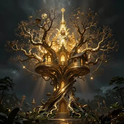 twisted astral treehouse temple, gilding, peter mohrbacher, alena aenami, dan mumford, dark fantasy, radiant lighting, cinematic, artstation