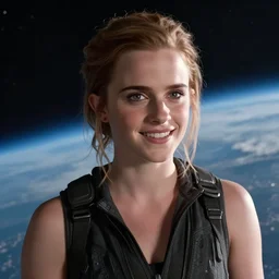 a still of emma watson in interstellar (2015), cinematic, extremely detailed, smiling, space