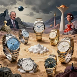 molten watches over a surreal landscape, by giger and corben and moebius and beksinski and bosch and bacon and dali