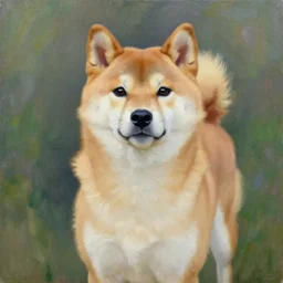 An impressionist oil painting of a shiba inu