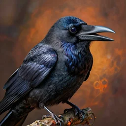 a crow, greedy, terrible, tacky, demonic, parallel, vibrant colors, high quality, 8 k, very detailed, intricate, high detail, extremely fine details, realistic shaded lighting, not cropped, extremely detailed, masterpiece, digital painting