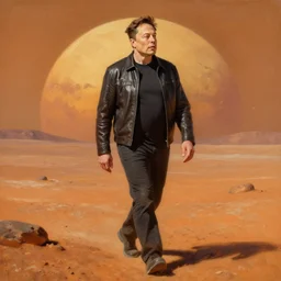 Elon Musk walking on a terraformed Mars, highly stylized, detailed, oil painting, trending on artstation