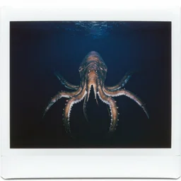 giant kraken in the abyss, dark polaroid photo, canon eos r 3, f / 1. 4, iso 2 0 0, 1 / 1 6 0 s, 8 k, raw, unedited, symmetrical balance, in - frame