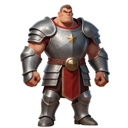 character sheet of an old but muscular big man v shape, in a general armor grey and red