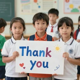 kids holding a placard saying thank you