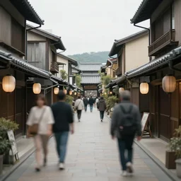waking away from midjourney, moebius, blurry people, old japanese street
