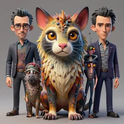 stylish colourful caricature - 3 d vfx art - of an animal, art style by zdzisaw beksinski, hsiao - ron cheng, tadanori yoko, hr giger & james jean, character concept art, unreal engine render, digital illustration, sharp, intricate detail, volumetric light, ray tracing, soft light, claymation style, symmetric, acrylic on