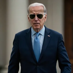 joe biden as the terminator, 8 0's action movie, wearing sunglasses, dark brandon rising, cinematic shot, cool joe biden