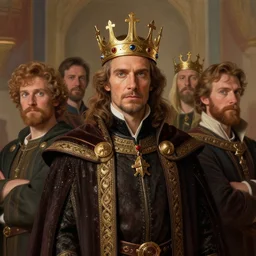 portrait of a dungeons and dragons king who looks like felipe borbon, king of spain in the style of ralph horsley, rossdraws, ilvya kuvshinov, big crown and elegant robes, stylized background, matte painting, maya, pixar, cinematic lighting, artstation, highly detailed, masterpiece, epic