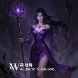 a woman in a purple dress holding a staff and dark magic, magical concept art, artstation contest winner, fantasy art, dark and mysterious, artstation hd, detailed, 8 k, digital art