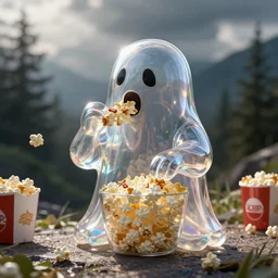 transparent ghost eating popcorn highresolution