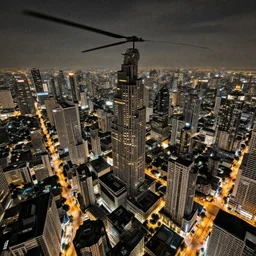 sci - fi bangkok cityscape. wide angle night photo. helicopter view. exaggerated detail. volumetric lighting. ink painting by masamune shirow. 4 k
