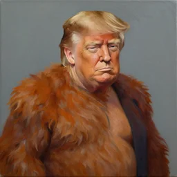 In the style of 2d comic book style, Trump as a sasquatch portrait, oil on canvas, cinematic lighting