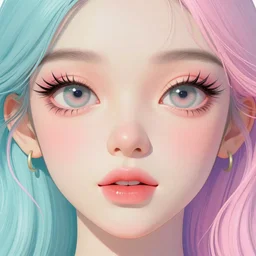 “Detailed maximalist portrait with large lips and large eyes. 8x HD mixed media, 3D collage, highly detailed and intricate illustration in vibrant pastel tones. colourful matte background” H 768