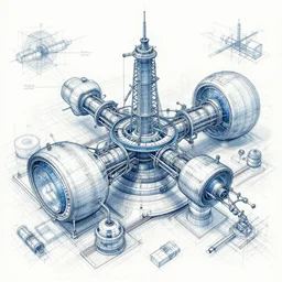 sketch of futuristic cern atlas experiment, blueprints