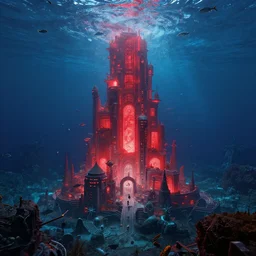 underwater metropolis, volumetric lighting, red and blue, a lot of fish, unreal engine, octane render, dramatic lighting, lake, ultra clear detailed. digital art, by stanley artgerm lau, greg rutkowski, thomas kindkade, alphonse mucha, loish, norman rockwell