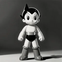wide angle portrait of Astroboy with western style face, monochrome color, heroic pose, mid-shot, shadowy area, dramatic lighting, award winning, concept art, digital painting, Unreal Engine 5, 8K, art by artgerm and greg rutkowski and alphonse mucha